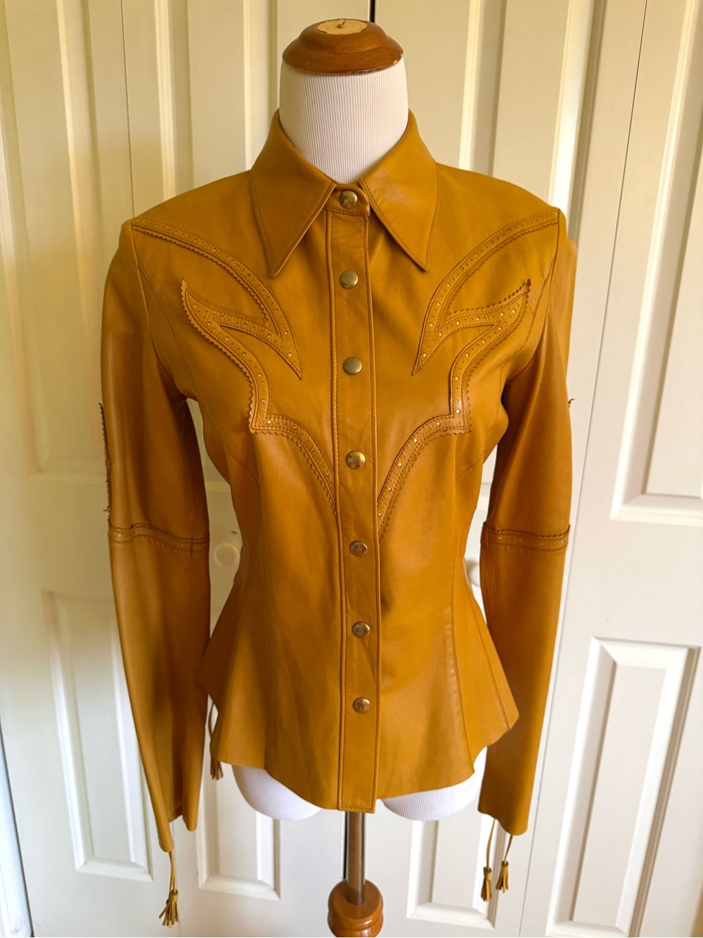 ROBERTO CAVALLI Yellow Leather Shirt Jacket M EUC